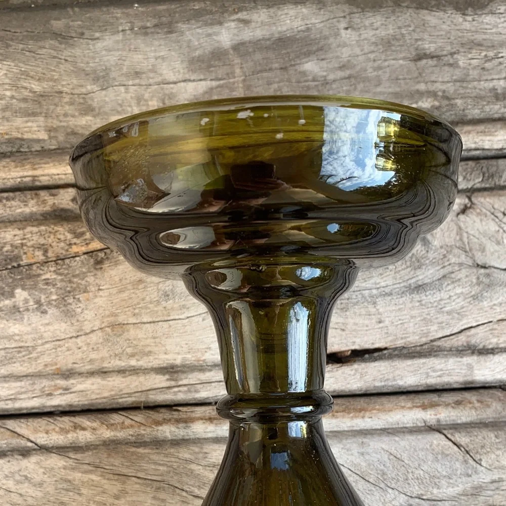 Vintage Smoky Green Glass Pedestal Candle Holder - Picture 8 of 11